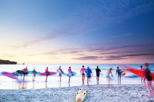 Bondi Surf Bathers Life Saving Club training at sunrise